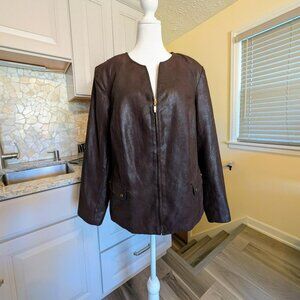 JM Collection Ladies Faux Dark Brown Textured Jacket, Size 16